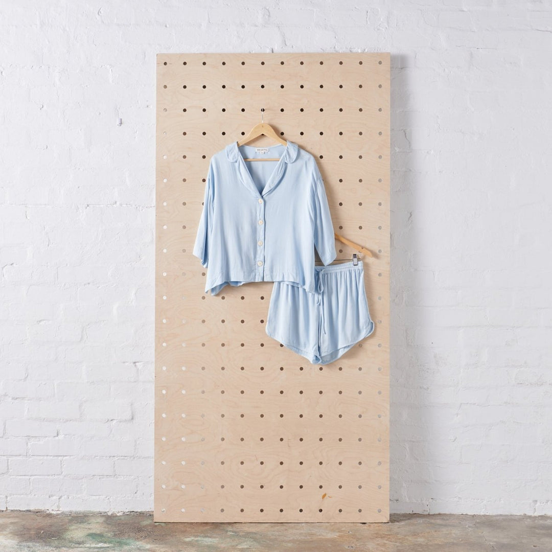Bamboo Pyjamas Button Up + Short PJ Set in Baby Blue - Pyjamas