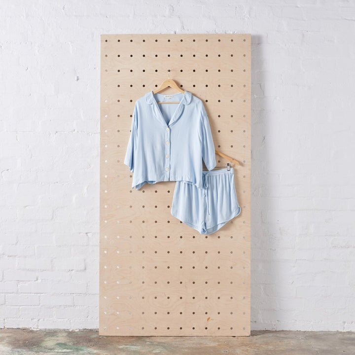 Bamboo Pyjamas Button Up + Short PJ Set in Baby Blue - Pyjamas