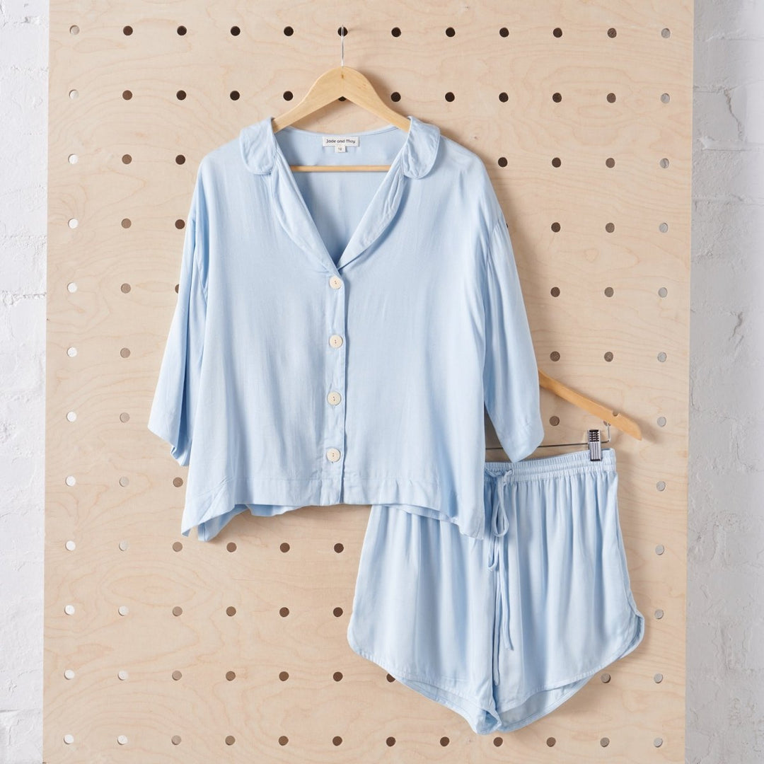 Bamboo Pyjamas Button Up + Short PJ Set in Baby Blue - Pyjamas