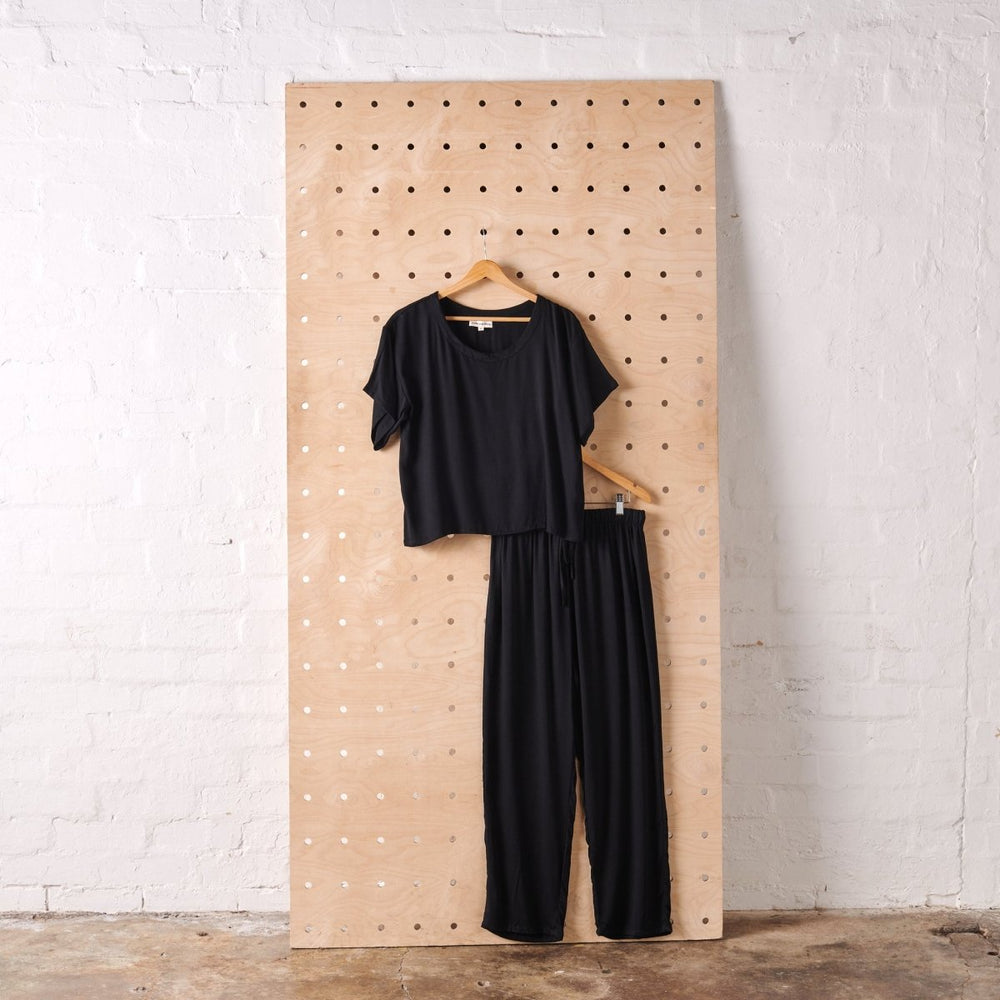 Bamboo Pyjamas - Tee and Pant Set in Black - Pyjamas