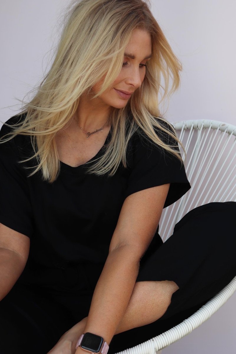 Bamboo Pyjamas - Tee and Pant Set in Black - Pyjamas