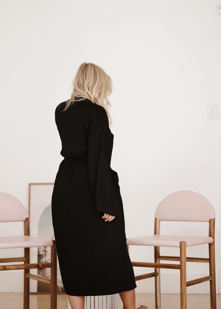 Bamboo Robe in Black - Long Length - Bathrobe
