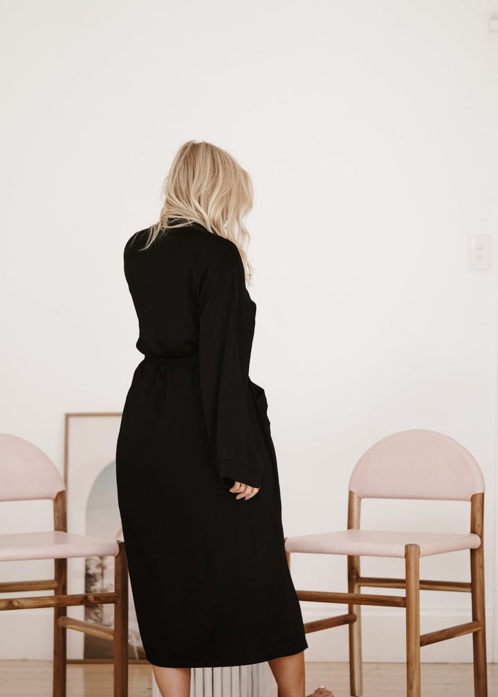 Bamboo Robe in Black - Long Length - Bathrobe