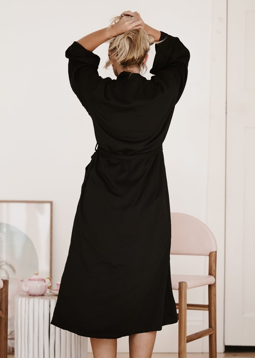 Bamboo Robe in Black - Long Length - Bathrobe