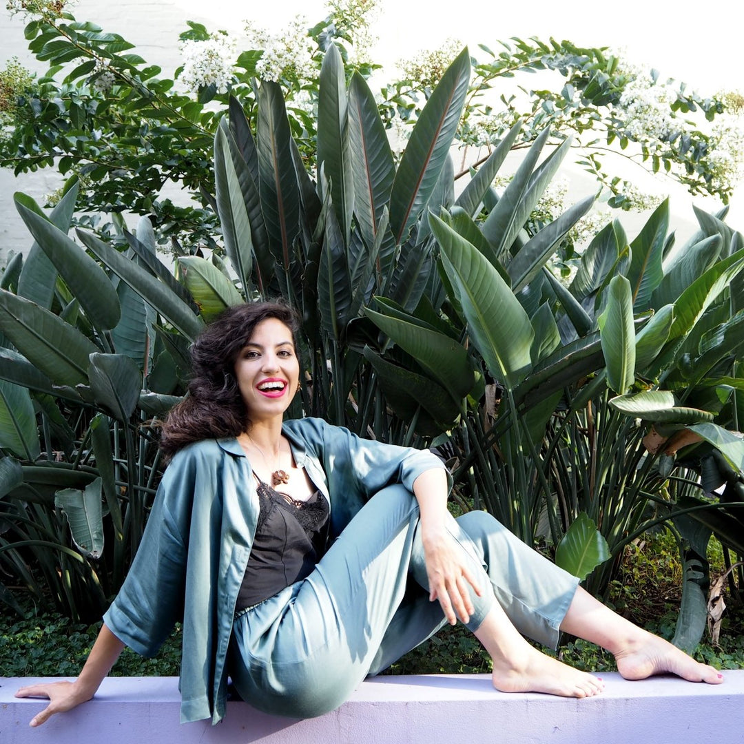 Bamboo Satin Crop Button Up + Pant Set | Sage Green - Pajamas