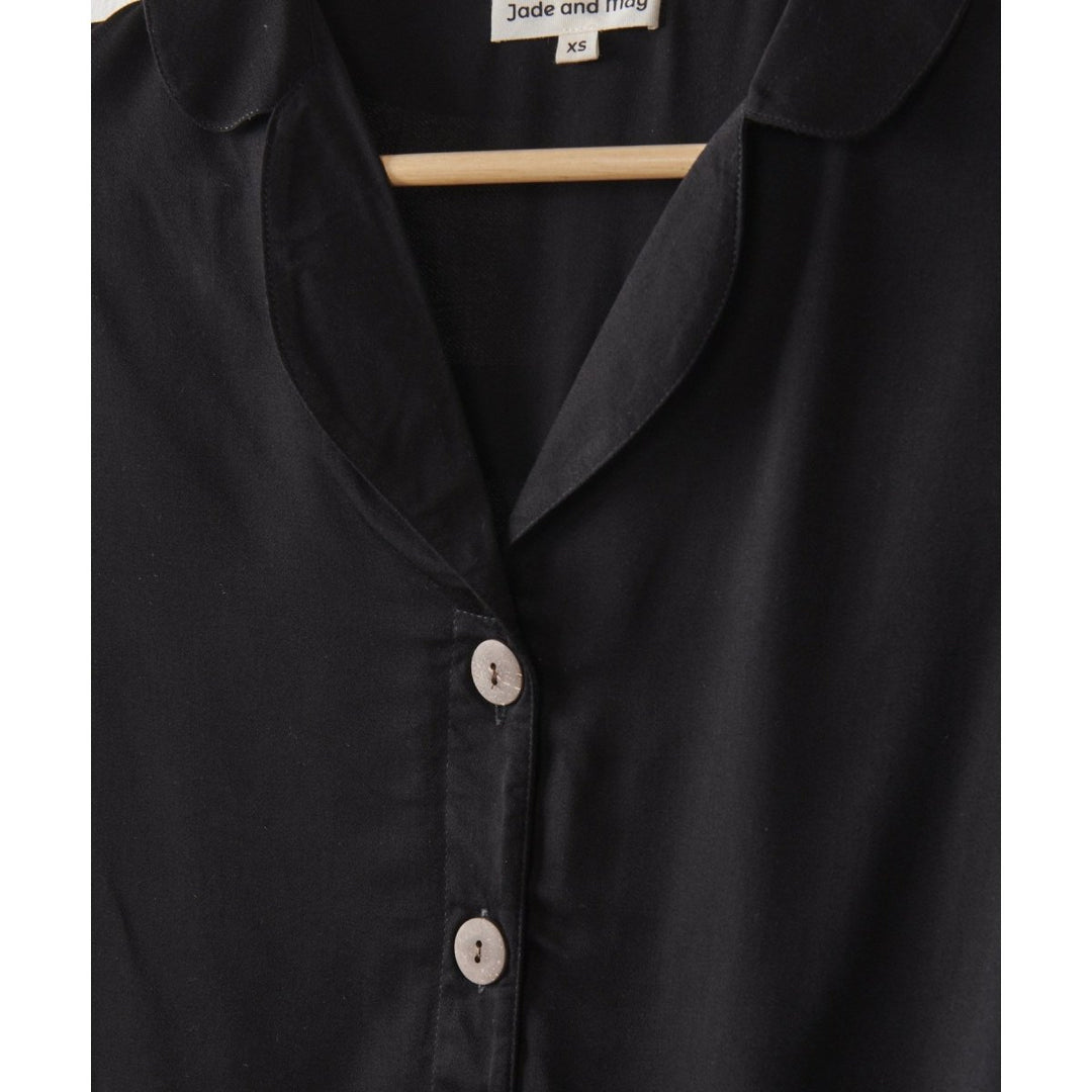 Bamboo Pyjamas - Crop Button Up + Pant Set in Black - Pajamas