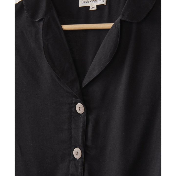 Bamboo Pyjamas - Crop Button Up + Pant Set in Black - Pajamas