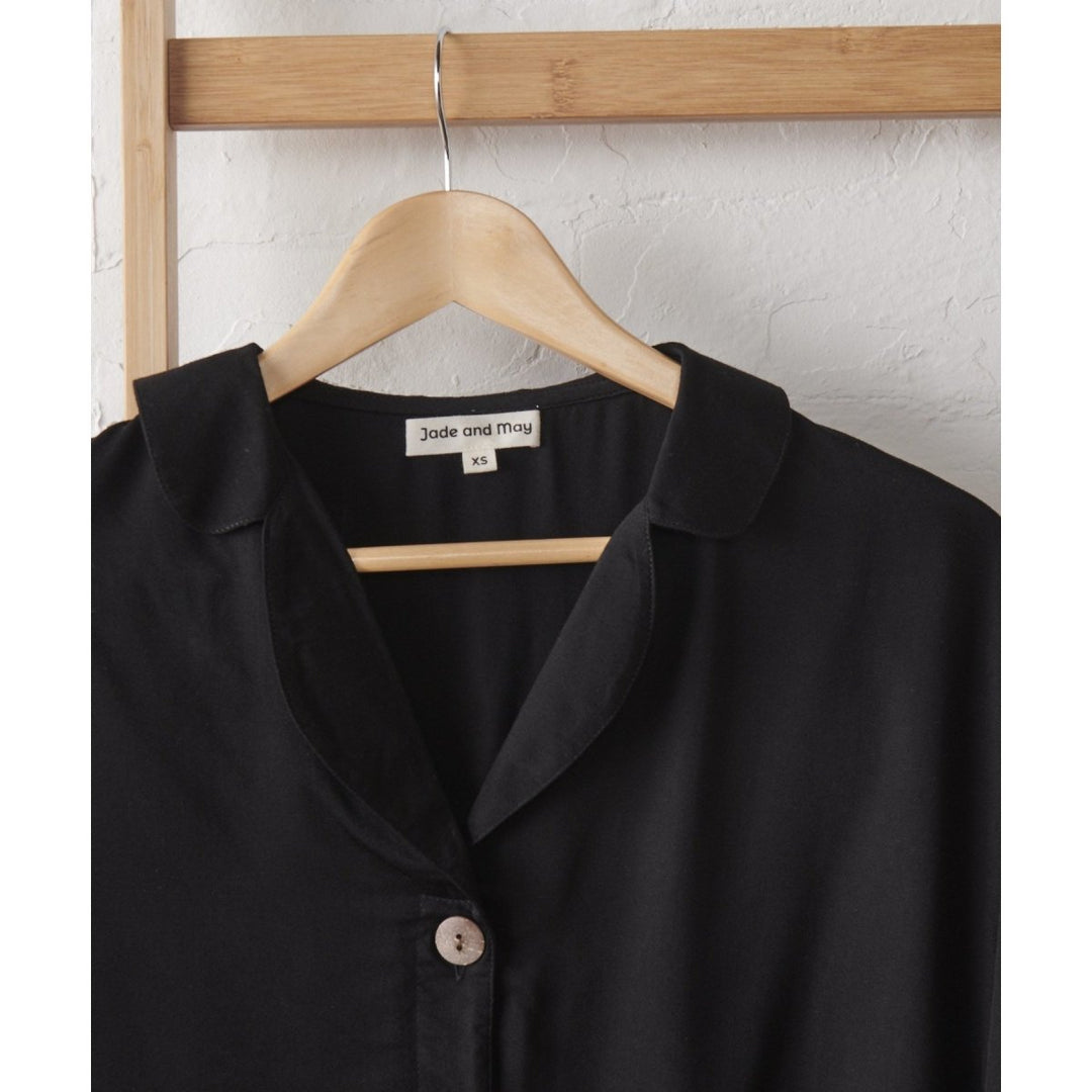 Bamboo Pyjamas - Crop Button Up + Pant Set in Black - Pajamas