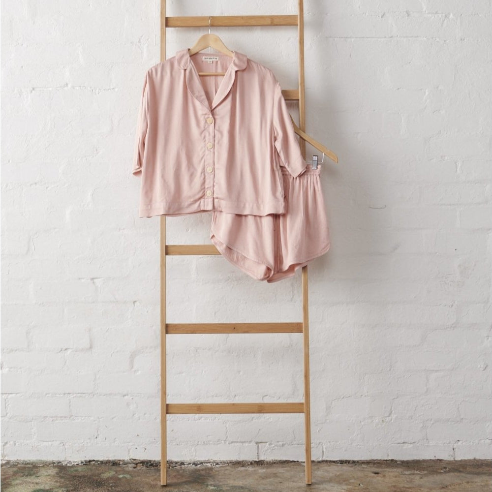 Bamboo Pyjamas - Crop Button Up + Short PJ Set in Pink - Pyjamas