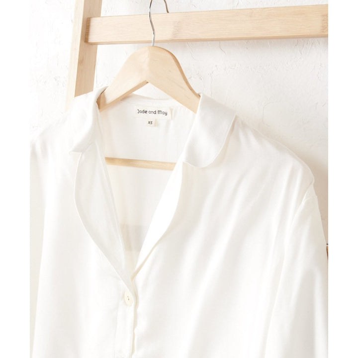 Bamboo Pyjamas - Crop Button Up + Short Set in White - Pyjamas