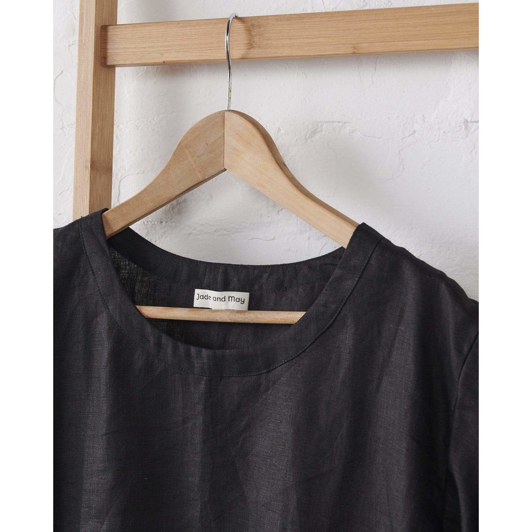 Black Linen TShirt - Apparel - close up of the linen fabric