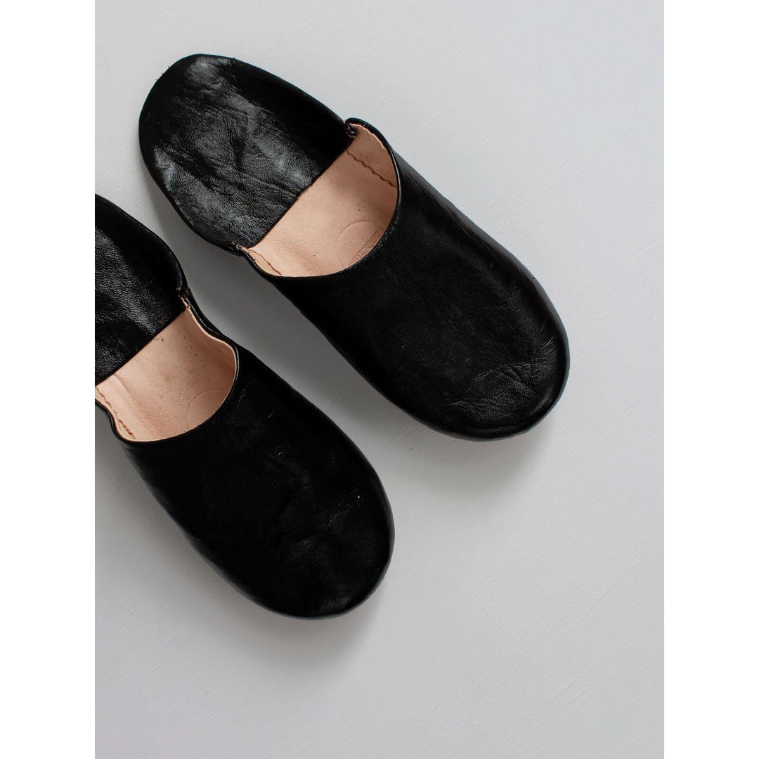 Babouche: Leather Moroccan Slippers - Black - Slippers