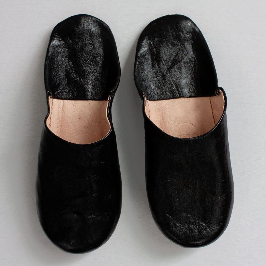 Babouche: Leather Moroccan Slippers - Black - Slippers