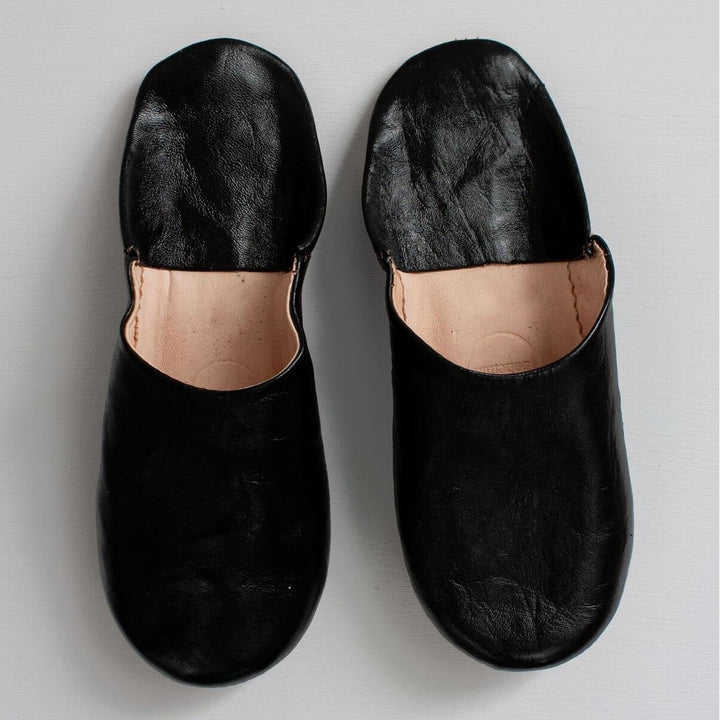 Babouche: Leather Moroccan Slippers - Black - Slippers