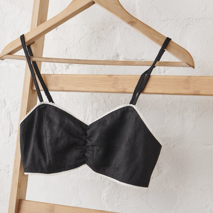 Linen Bralette in Black - Bralette