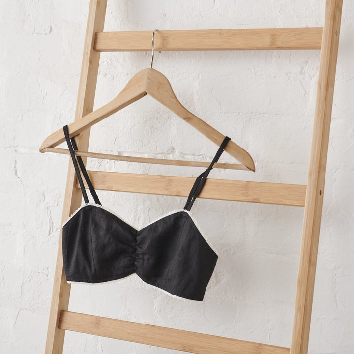 Linen Bralette in Black - Bralette