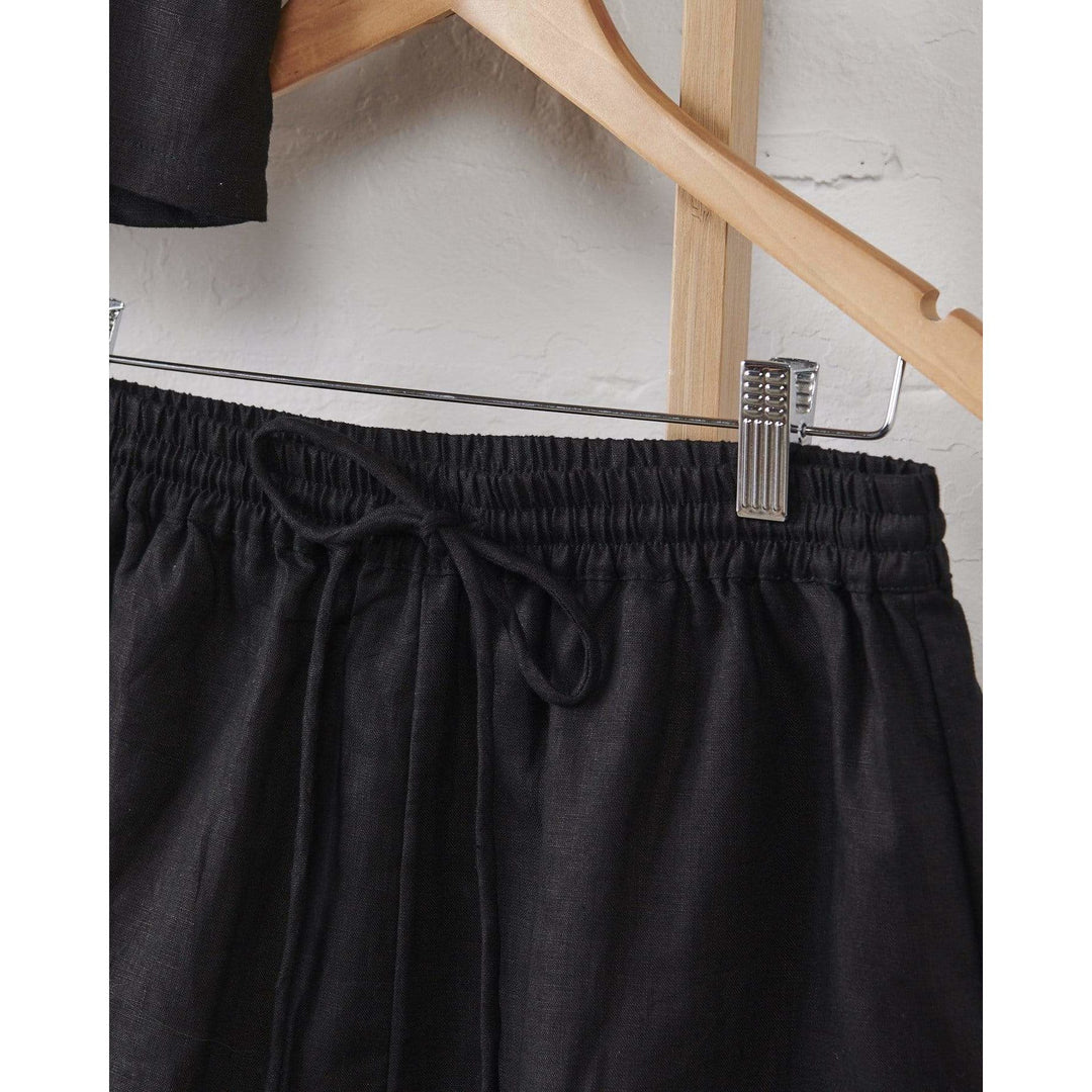 Black T-Shirt and Short Linen Lounge Set - Lounge Wear