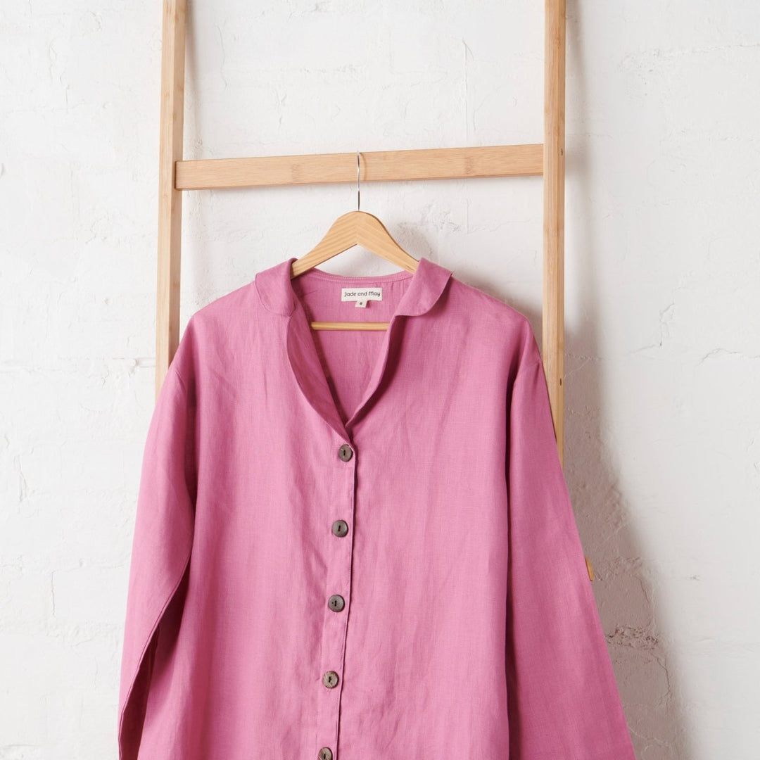 Linen Pyjama Set in Fuchsia - Pajamas