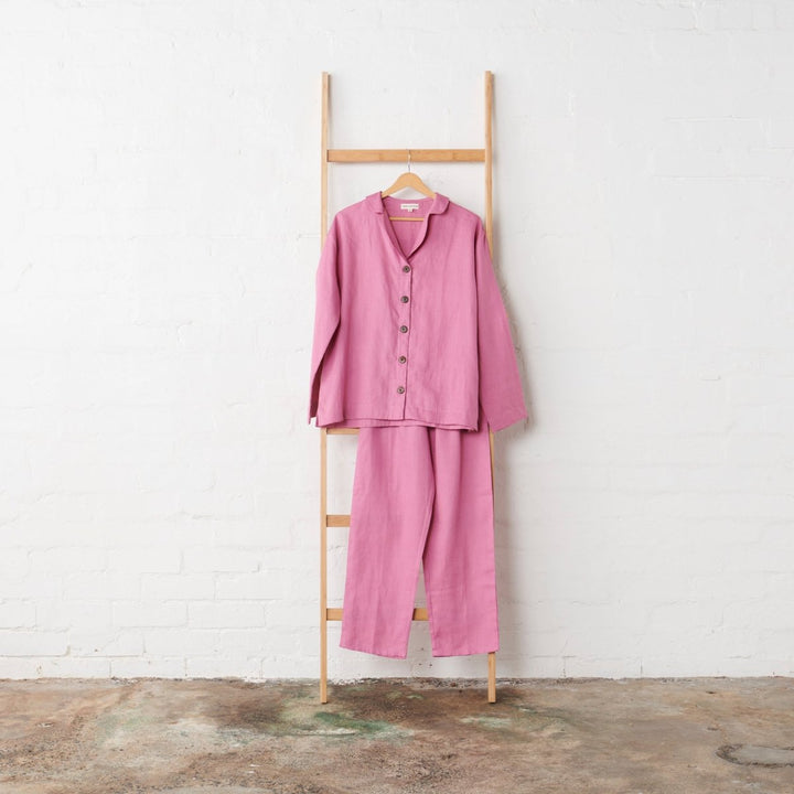 Linen Pyjama Set in Fuchsia - Pajamas