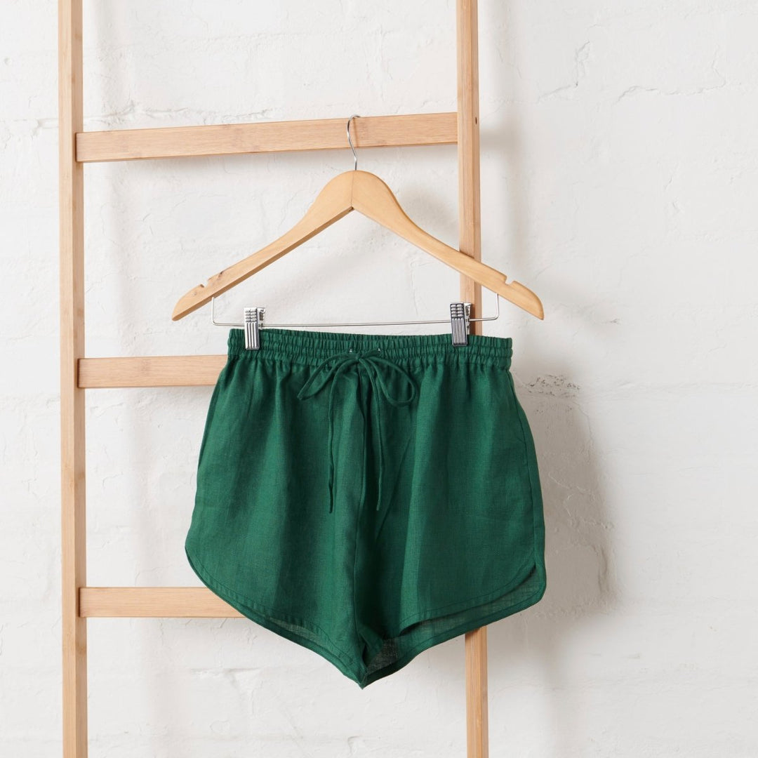 Linen Shirt & Short Set - Forest Green - Pyjamas