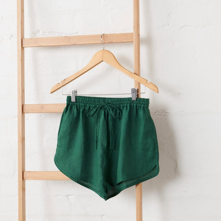Linen Shirt & Short Set - Forest Green - Pyjamas