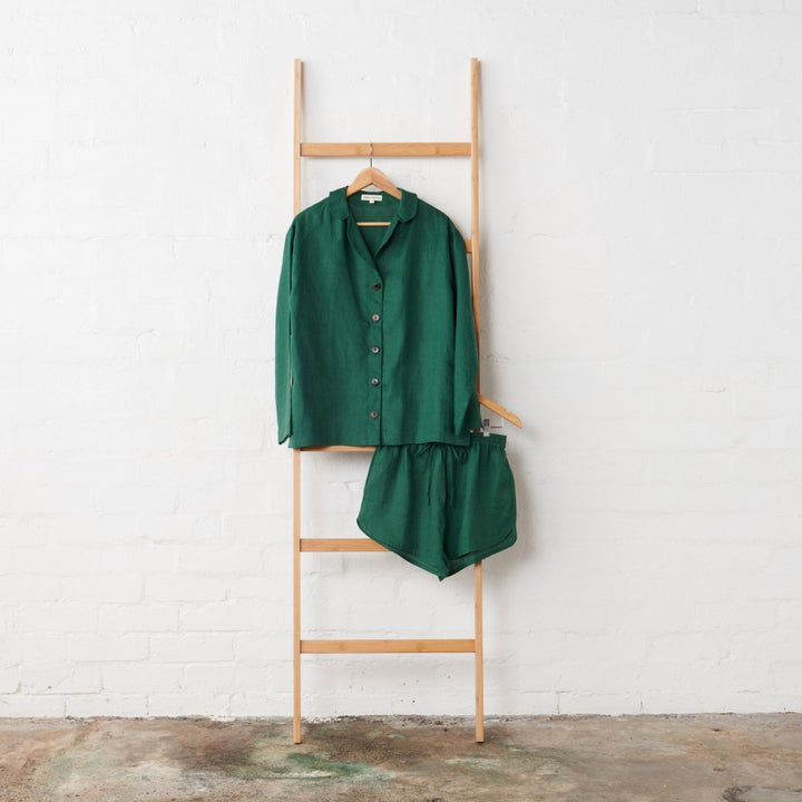 Linen Shirt & Short Set - Forest Green - Pyjamas
