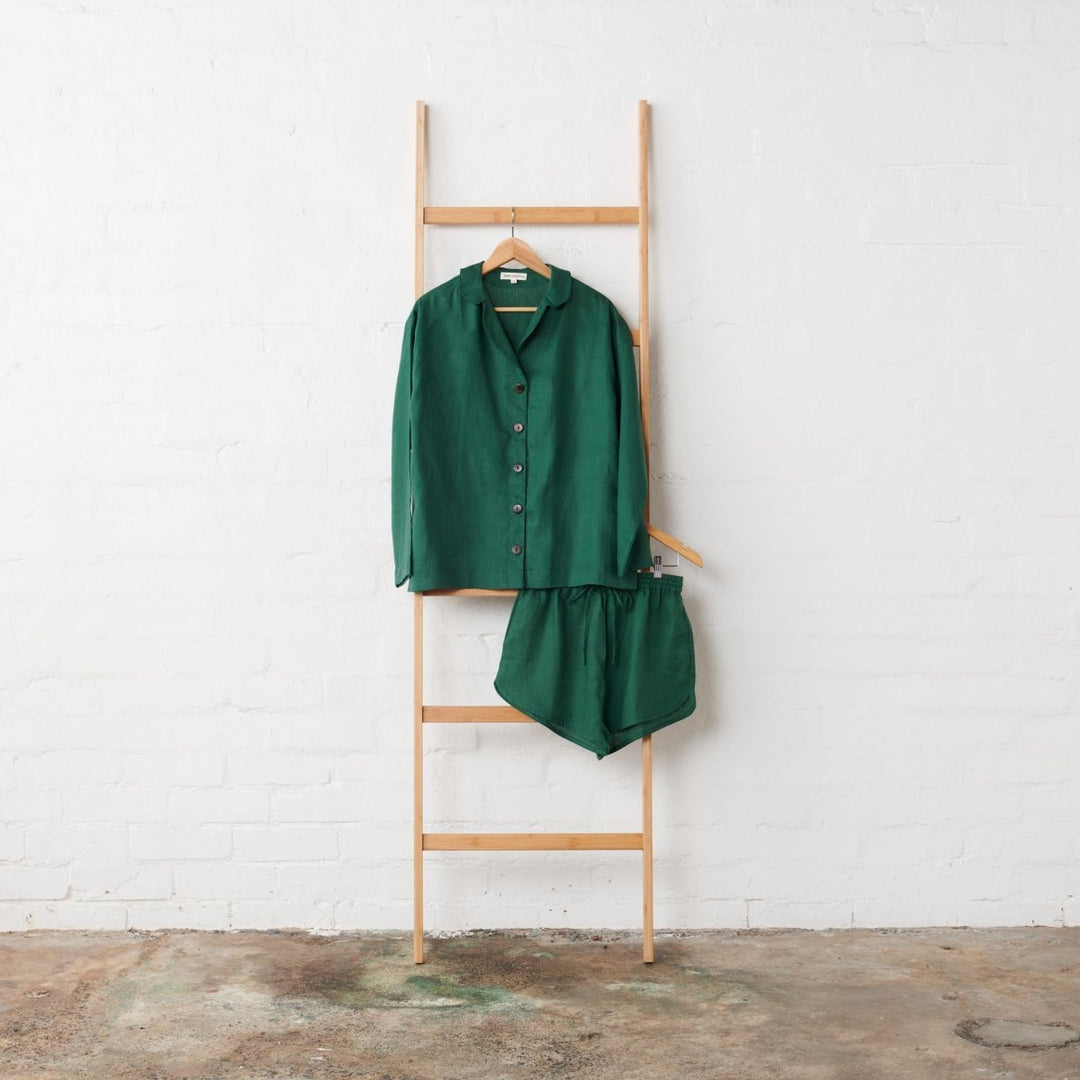 Linen Shirt & Short Set - Forest Green - Pyjamas