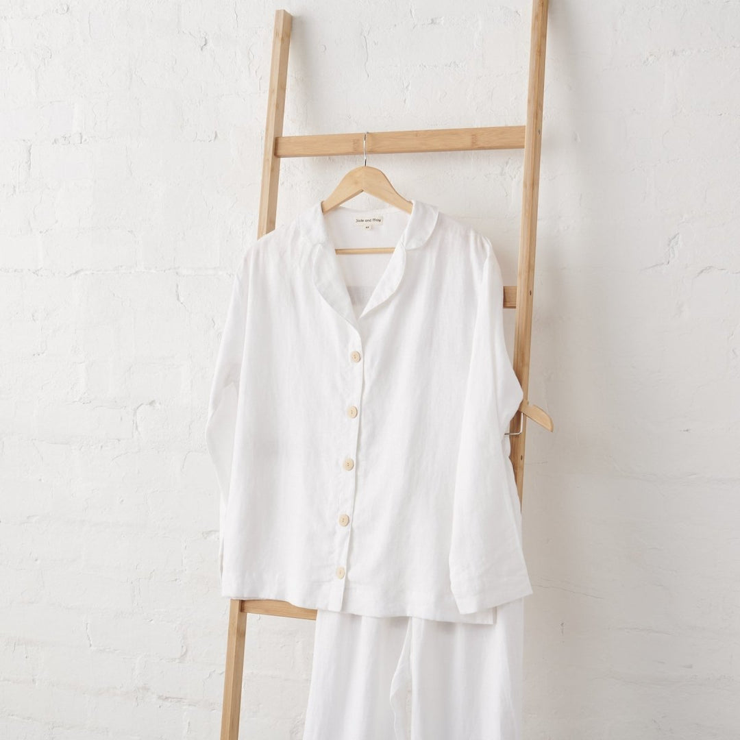 White Linen Pyjama Set - Classic Style - Pyjamas