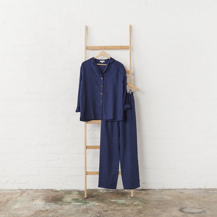 Linen Pyjama Set in Navy - Pyjamas