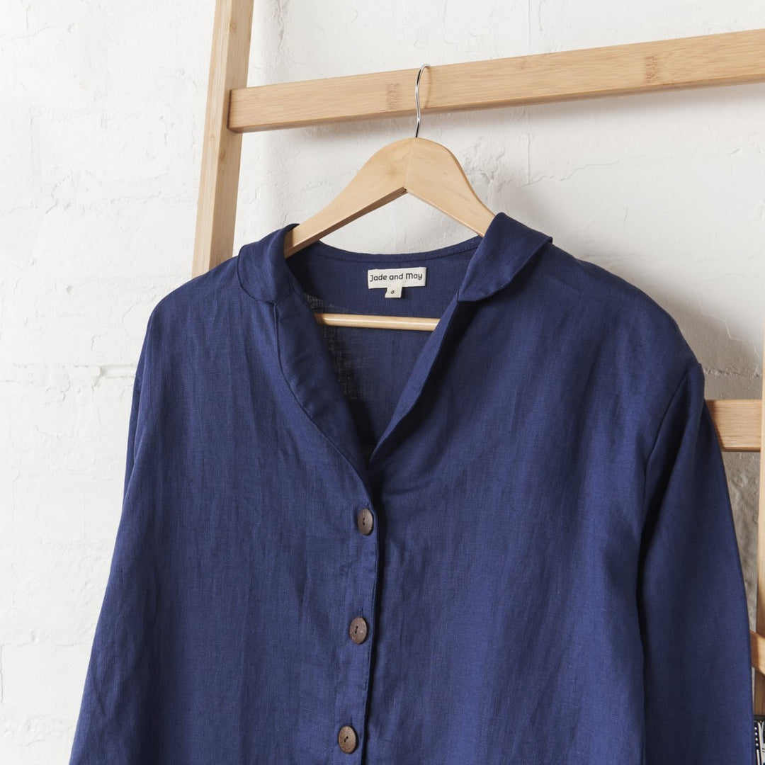 Linen Pyjama Set in Navy - Pyjamas