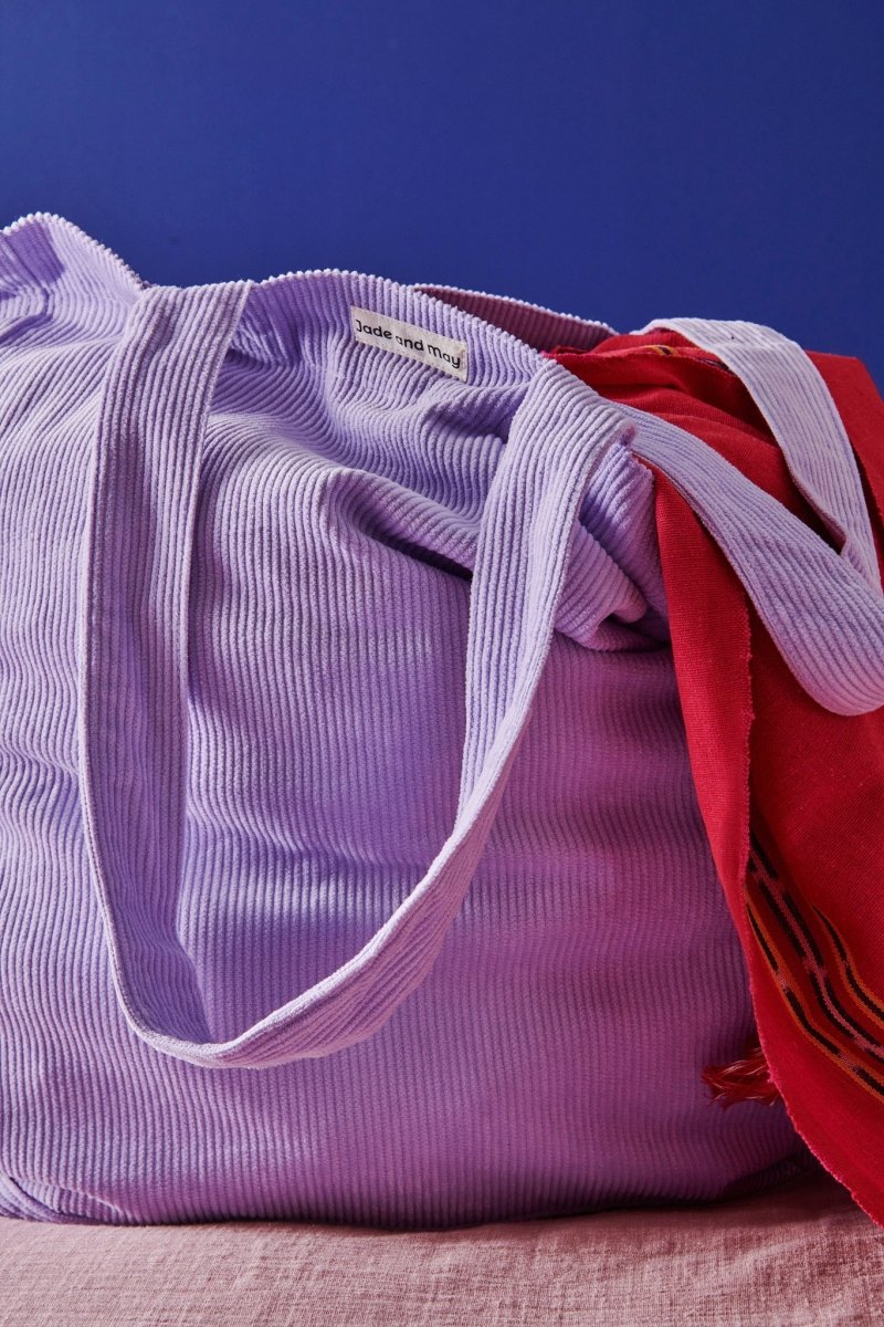 Cord Tote Bag in Lilac - Cord Tote Bag - close up of the cord fabric