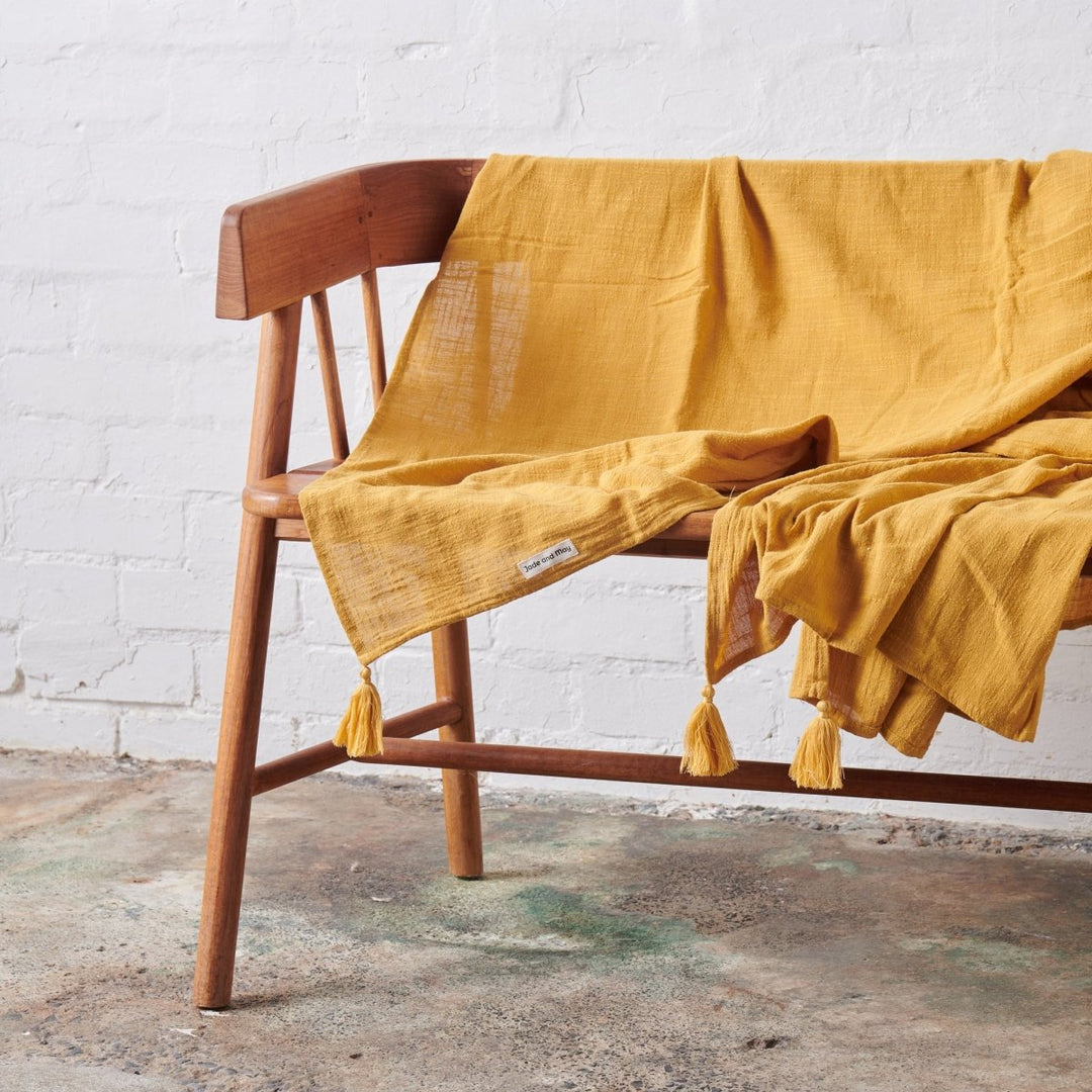 Cotton Throw in Mustard - Blankets and Throws