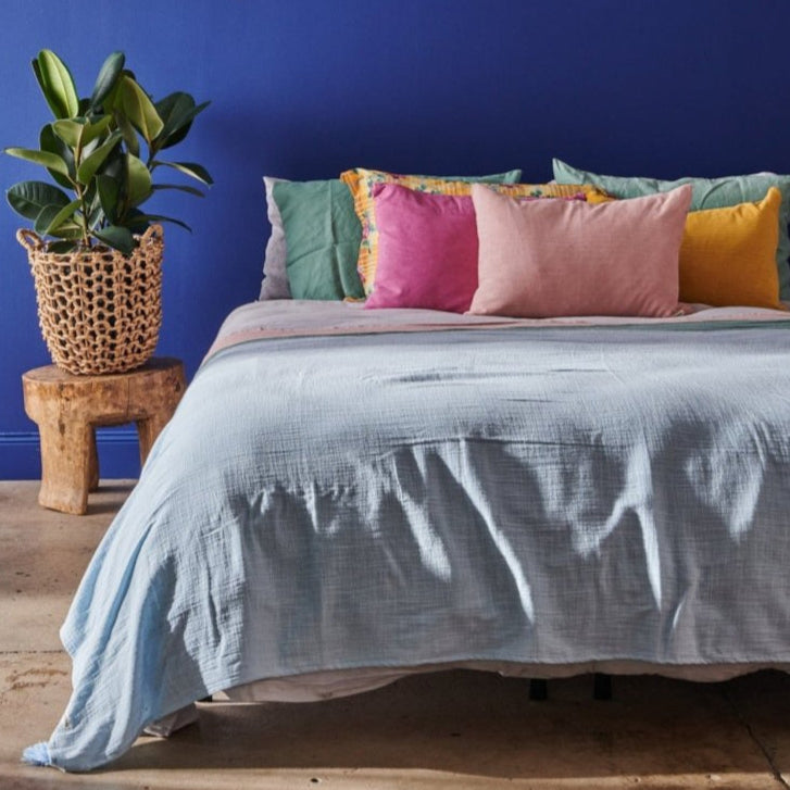 Cotton Throw - Pale Blue - Blankets and Throws