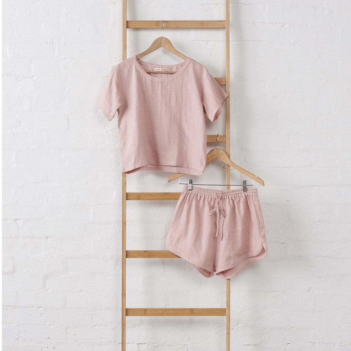 Linen Tee & Short Set in Pink - Pyjamas