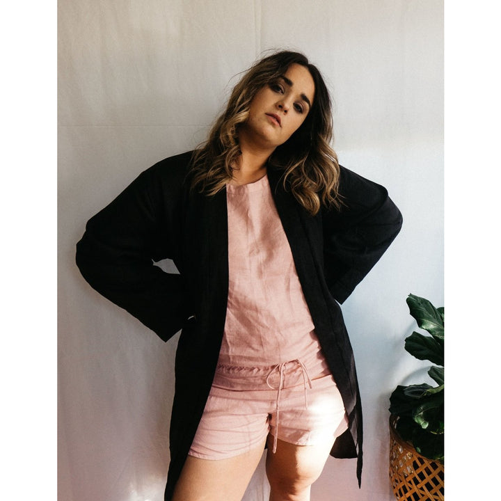 Linen Tee & Short Set in Pink - Pyjamas