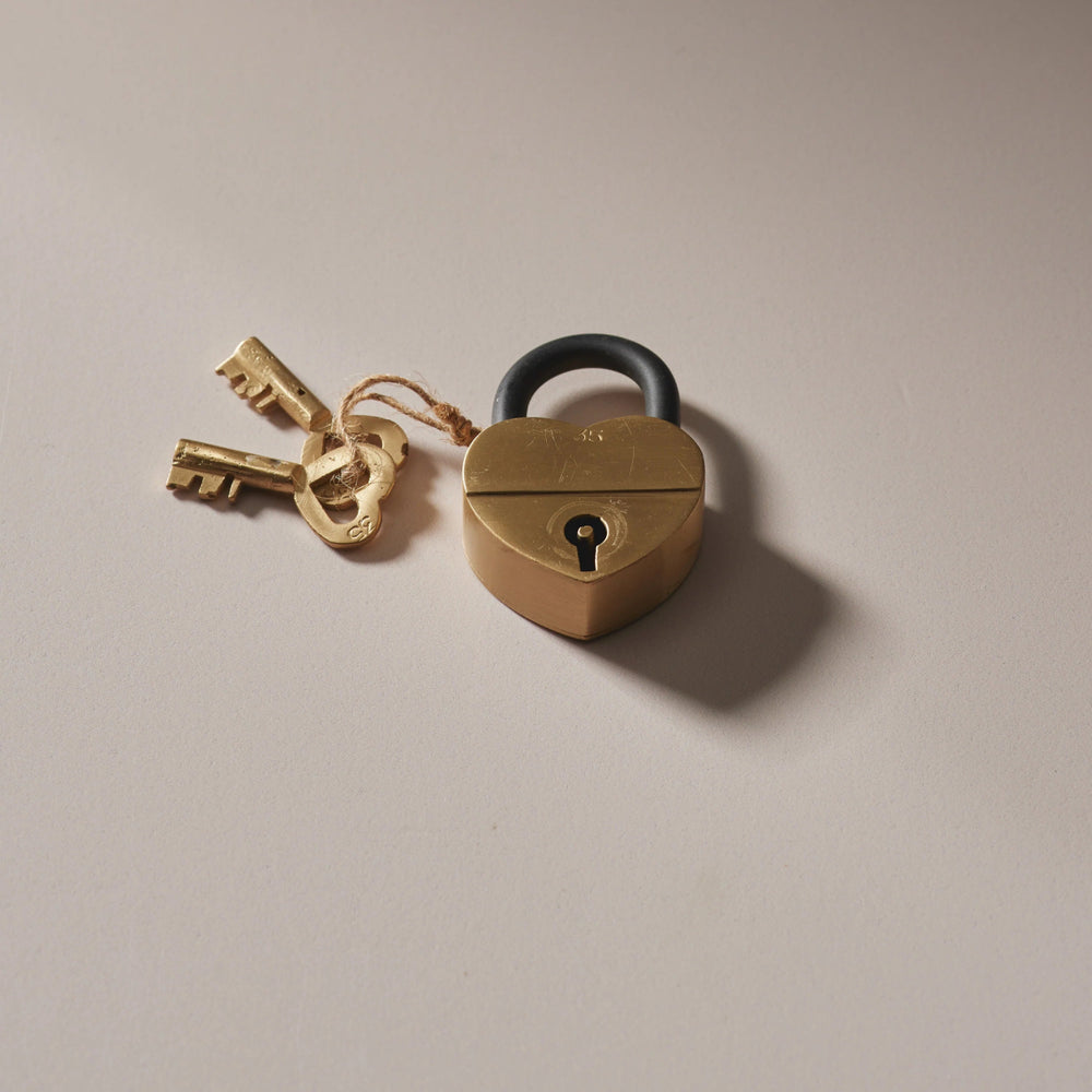 Indian Brass Heart Lock - Vintage Look - Padlock