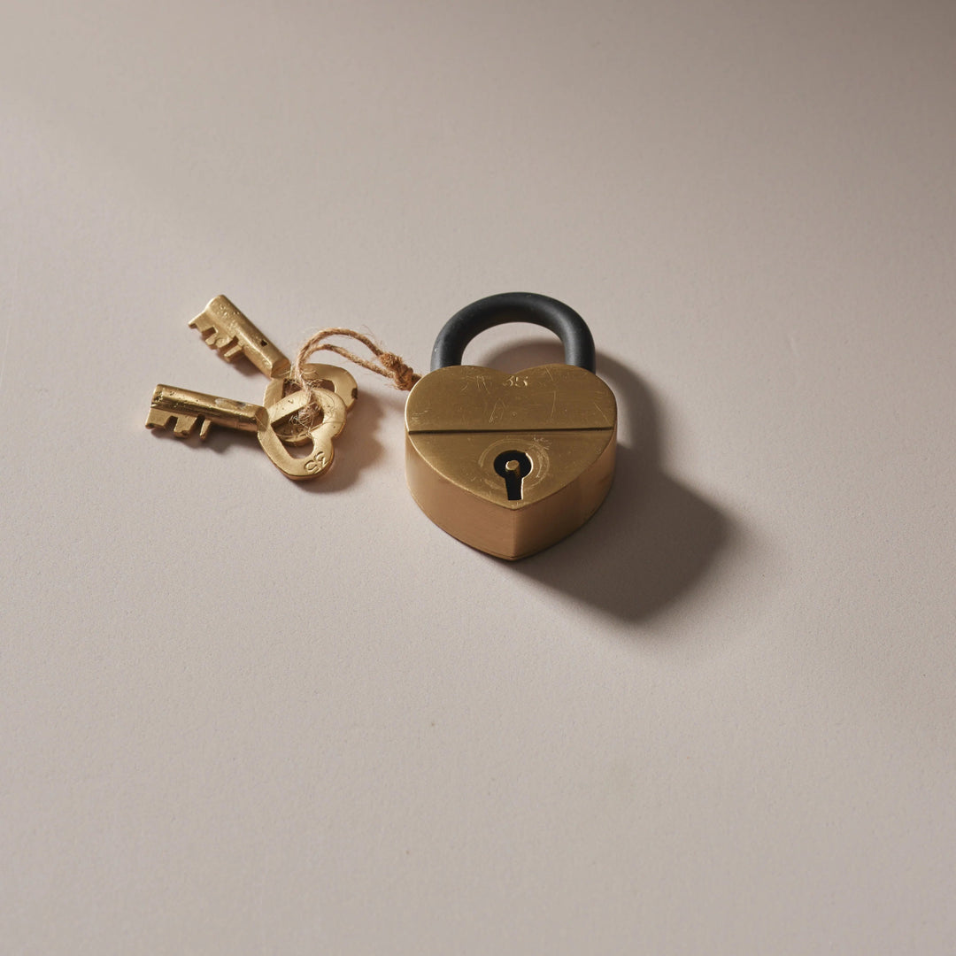 Indian Brass Heart Lock - Vintage Look - Padlock