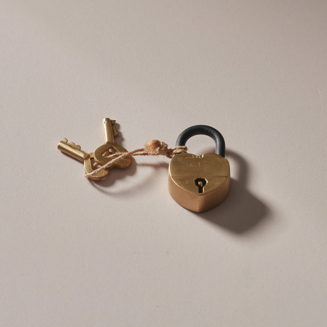 Indian Brass Heart Lock - Vintage Look - Padlock