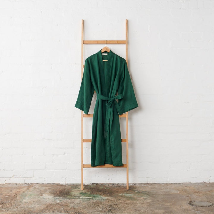 Linen Bathrobe - Emerald Green (Long) - Bathrobe