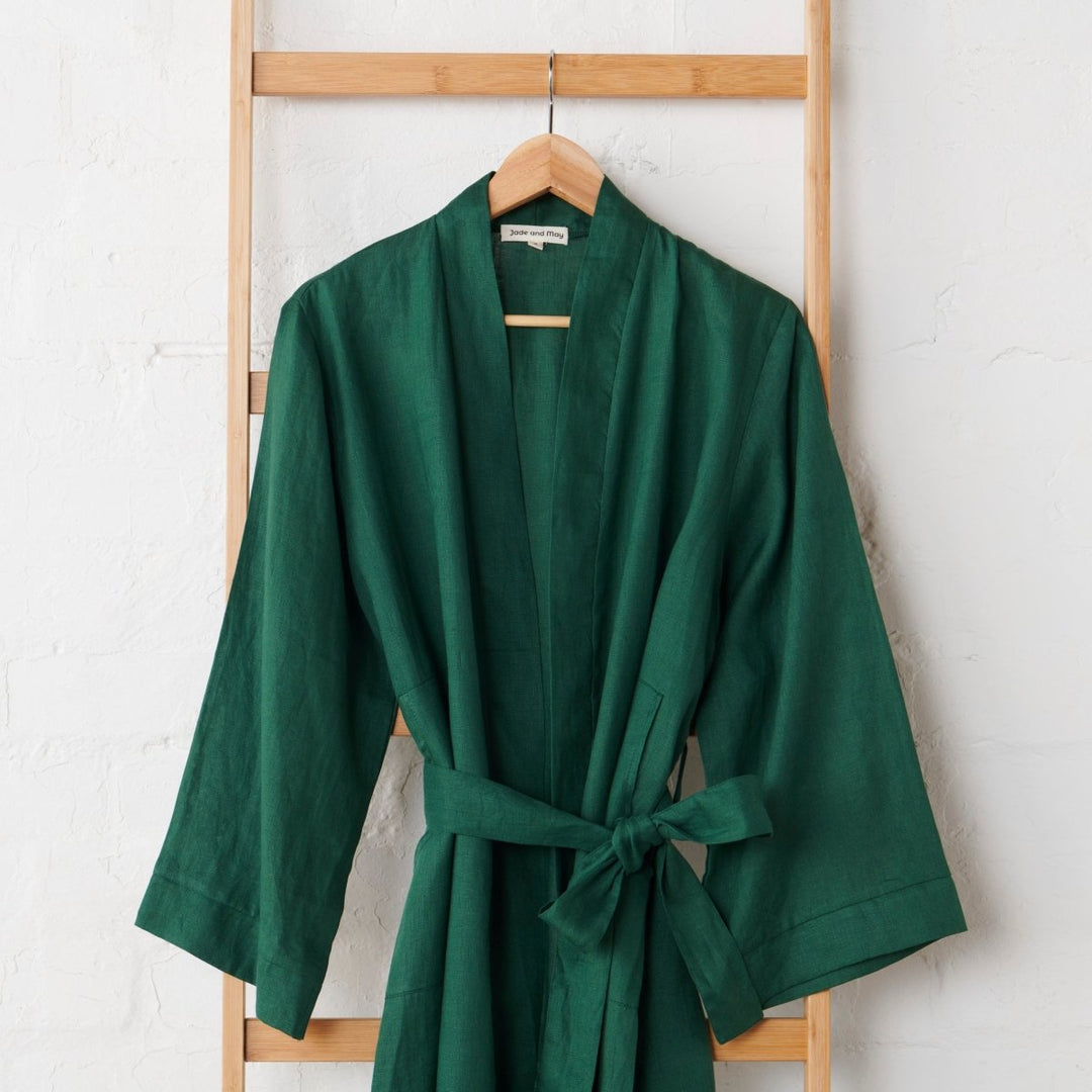 Linen Bathrobe - Emerald Green (Long) - Bathrobe