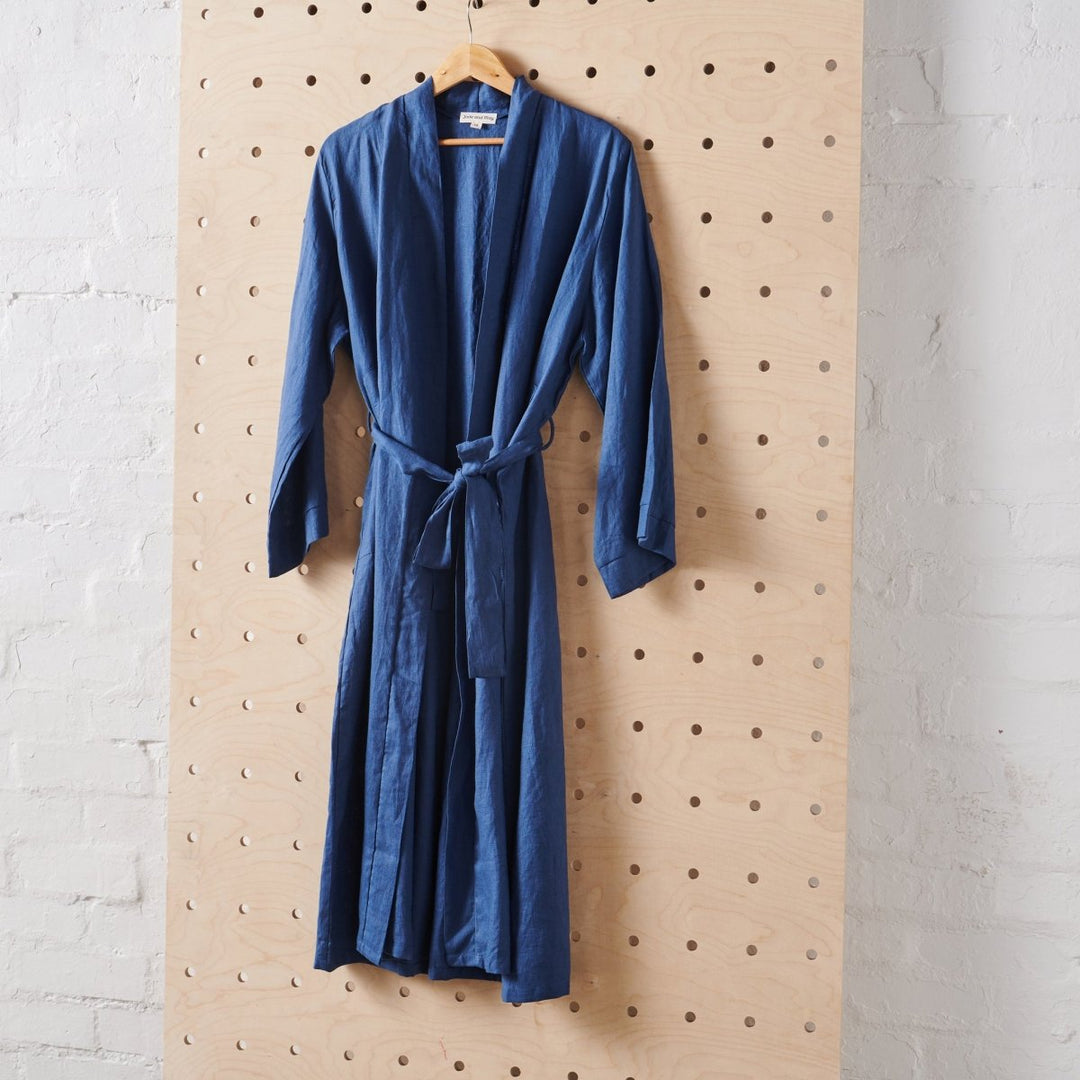 Linen Bathrobe - Navy (Long) - Bathrobe