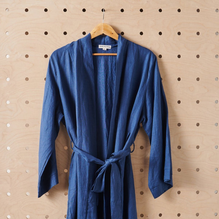 Linen Bathrobe - Navy (Long) - Bathrobe