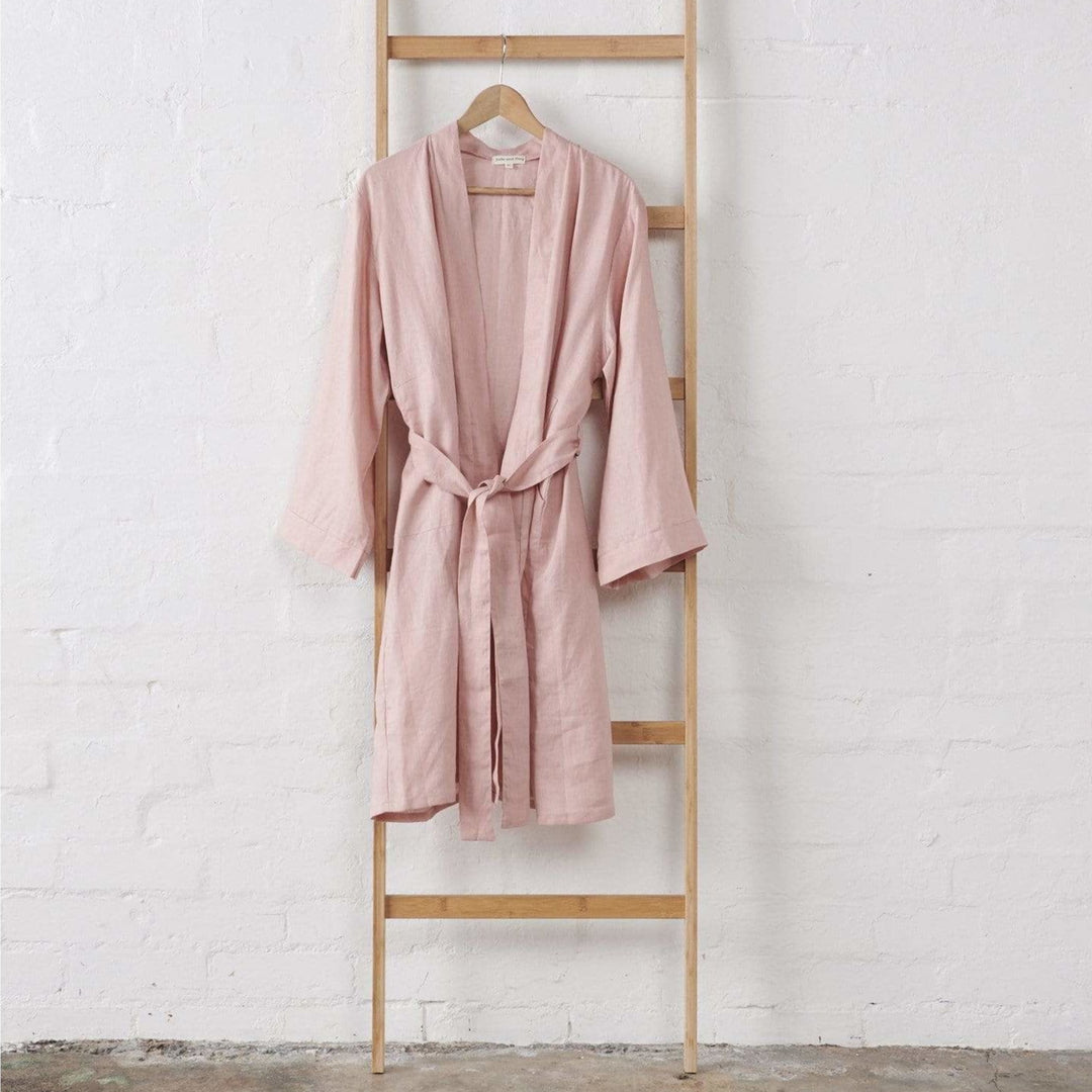 Linen Bathrobe in Pink - Bathrobe