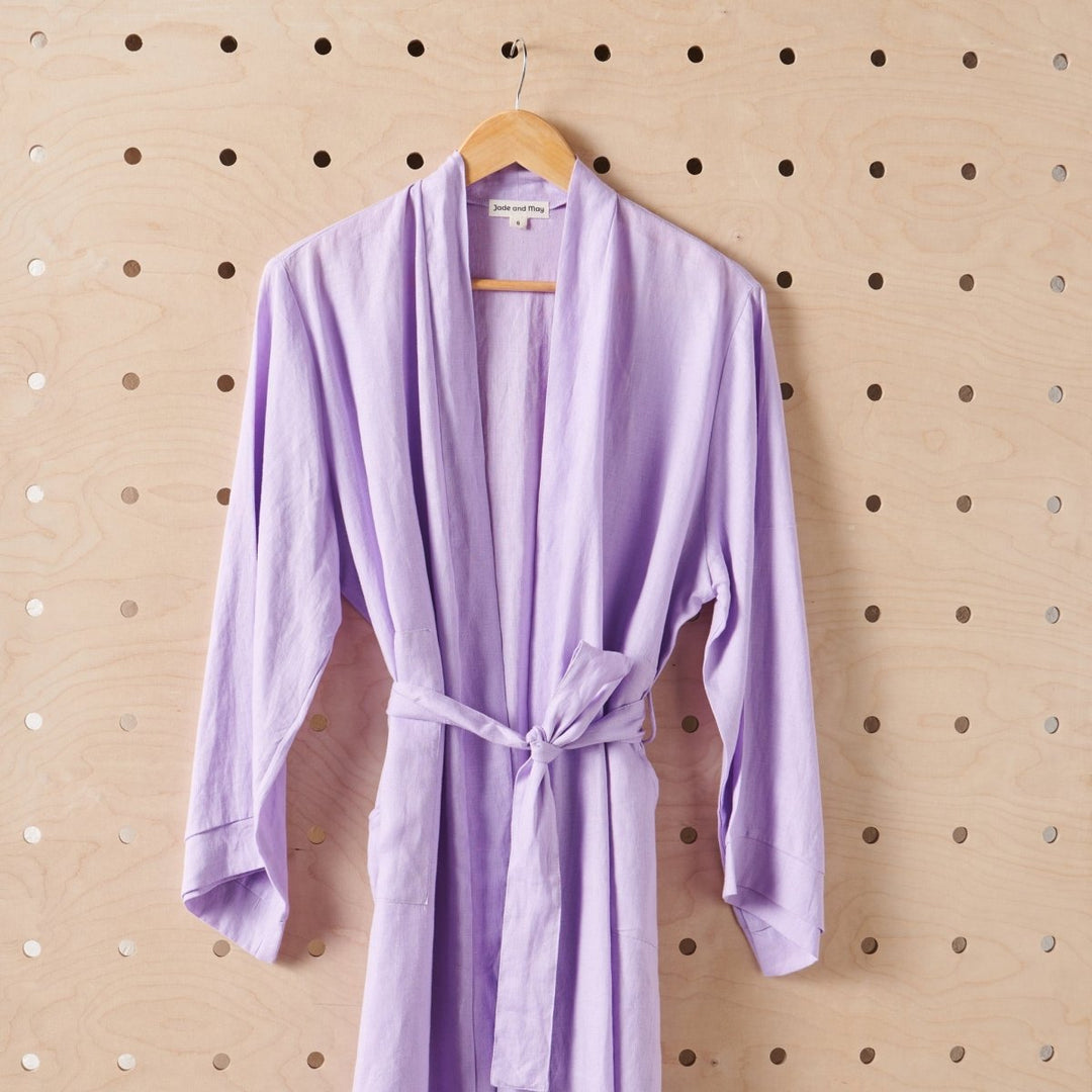 Linen Bathrobe - Purple (Long Length) - Bathrobe