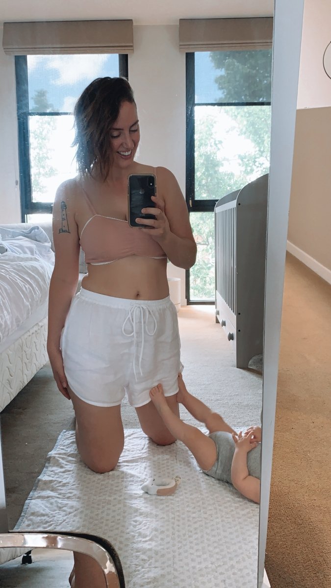 Linen Bralette in Pink with white linen shorts - jade and May