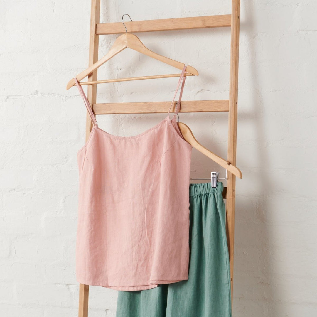 Linen Cami & Pant PJ Set - Pink & Green - Pyjamas