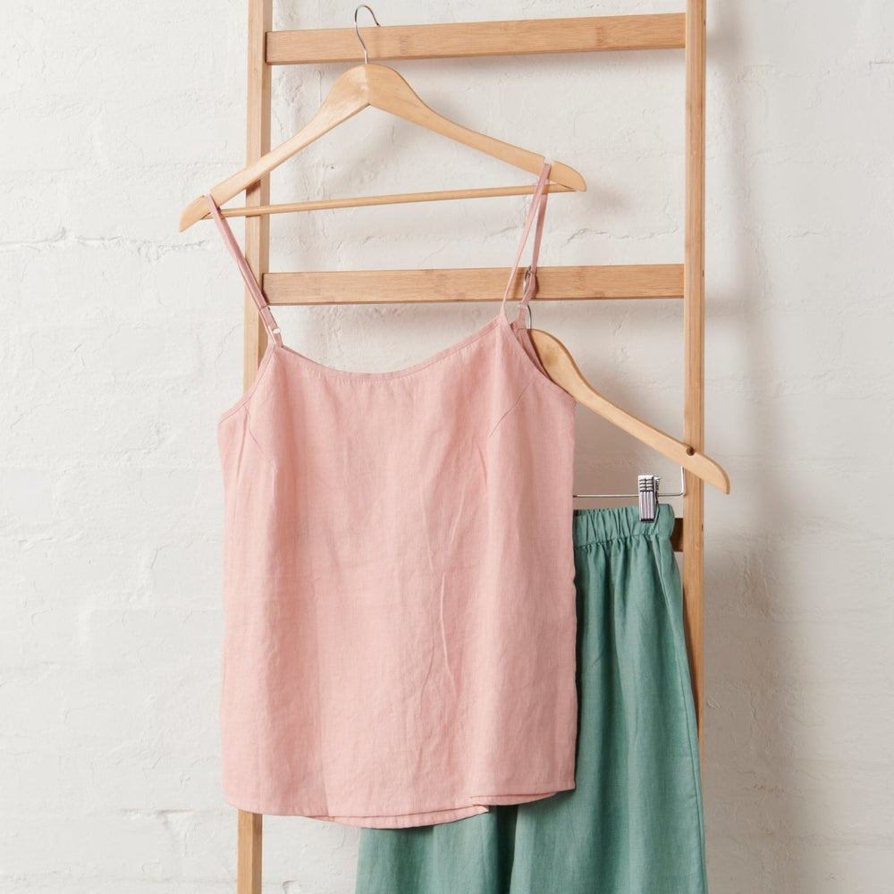 Linen Cami & Pant PJ Set - Pink & Green - Pyjamas