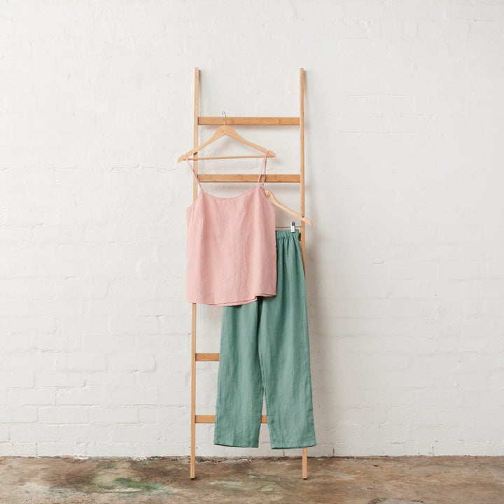Linen Cami & Pant PJ Set - Pink & Green - Pyjamas