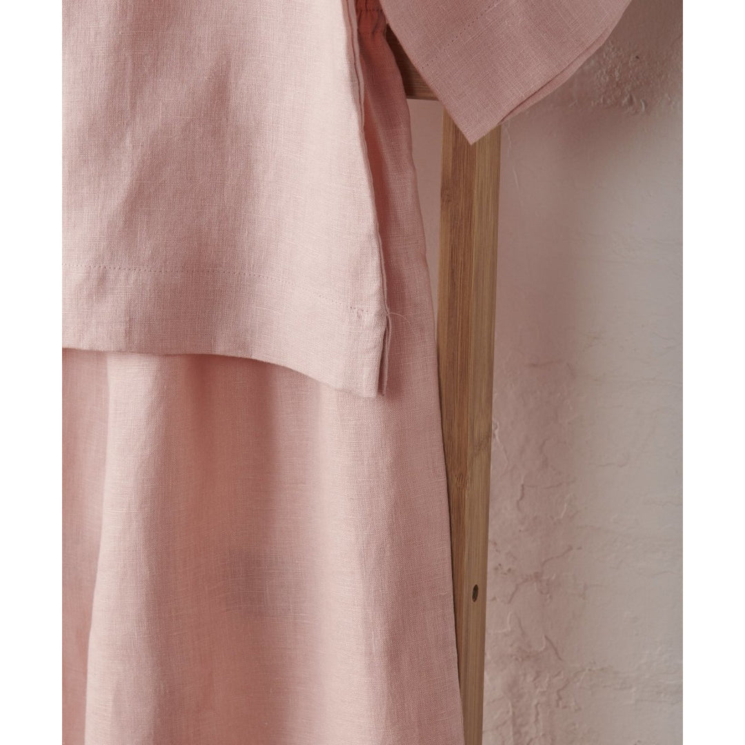 Linen Crop Button Up and Pant Set in Pink - Pajamas