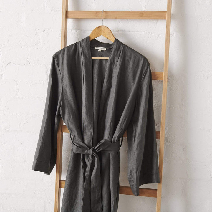 Linen Bathrobe in Charcoal - Bathrobe